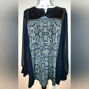 Alfani Snake Print Sheer Long Sleeve Blouse-EUC